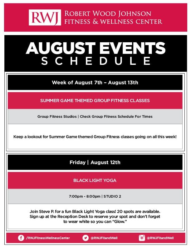 RWJ OB August 2016 Monthly Events Schedule
